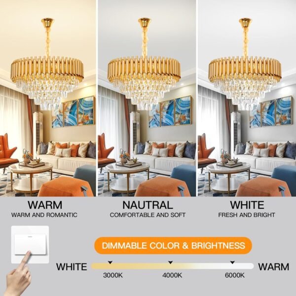 Crystal Chandelier Living Room,Dia 60cm Gold Modern Crystal Chandelier Lamp, Round Crystal Chandelier Light for Dining Room, Hotel Hall Art Decor - Image 2