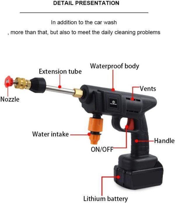 High Pressure Water Gun 48V 25000mAh Portable Electric Car Washer 60Bar High Power Washer Machine with Rechargeable Battery Pressure Washer for Car Fence Floor Cleaning Watering - Image 3
