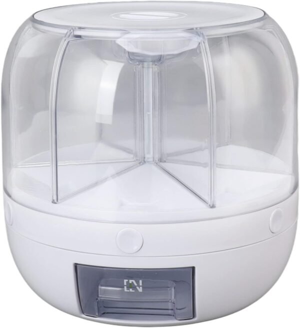 Genius 13.2lb Cereal Rice and Grain Storage Container, 360°Rotating Dry Food Round Dispenser, 6 Compartment Kitchen Organizer with Lid Moisture Resistant for All Beans, Barley, Millet - Image 6