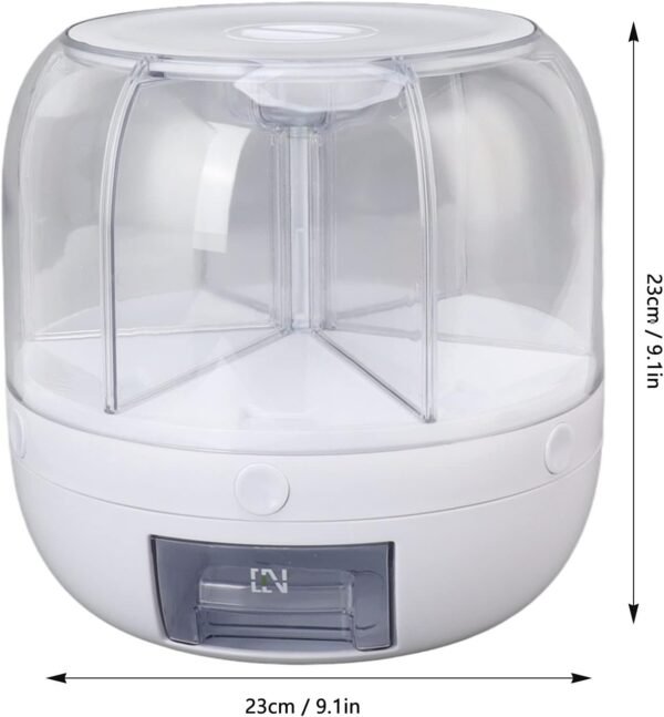 Genius 13.2lb Cereal Rice and Grain Storage Container, 360°Rotating Dry Food Round Dispenser, 6 Compartment Kitchen Organizer with Lid Moisture Resistant for All Beans, Barley, Millet - Image 5
