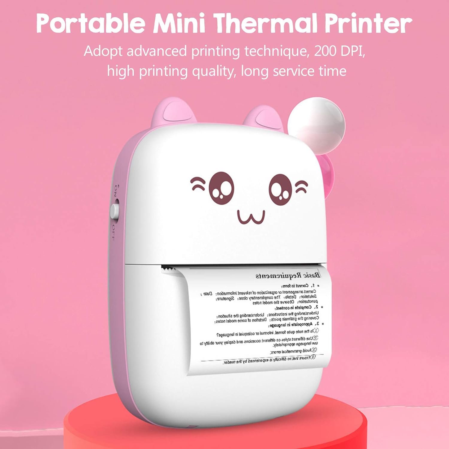 Portable Mini Pocket Printer Cute Thermal Printer with Thermal Printing Paper USB Cable for Note Photo Web Document Printing,(Pink)