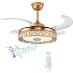 MODI 42 inch Ceiling Fan with LED Light Kit Remote Control Modern Blade Noiseless copper Motor, Dimming and Color Temperature Adjustment, 3-speed, tricolor adjustable (Gold)