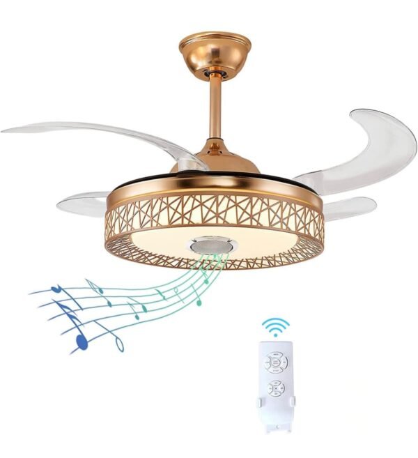 MODI 42 inch Ceiling Fan with LED Light Kit Remote Control Modern Blade Noiseless copper Motor, Dimming and Color Temperature Adjustment, 3-speed, tricolor adjustable (Gold)