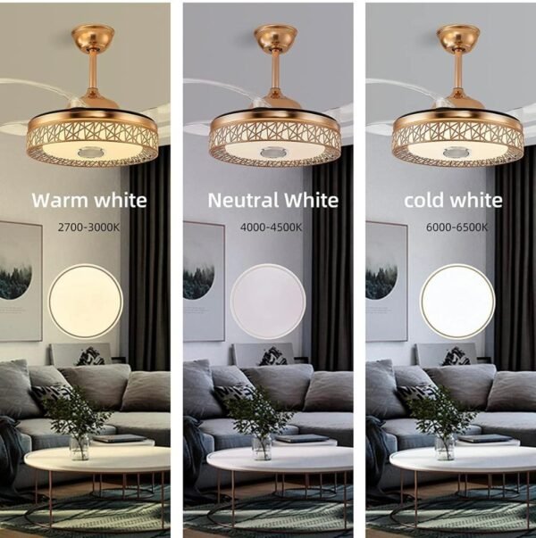 MODI 42 inch Ceiling Fan with LED Light Kit Remote Control Modern Blade Noiseless copper Motor, Dimming and Color Temperature Adjustment, 3-speed, tricolor adjustable (Gold) - Image 7