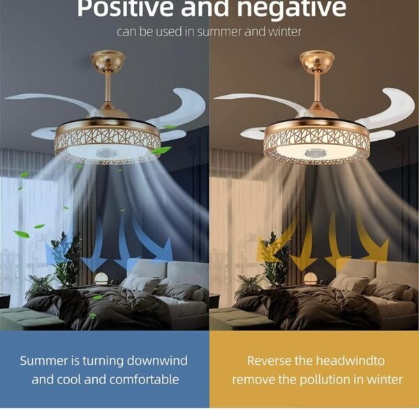 MODI 42 inch Ceiling Fan with LED Light Kit Remote Control Modern Blade Noiseless copper Motor, Dimming and Color Temperature Adjustment, 3-speed, tricolor adjustable (Gold) - Image 8