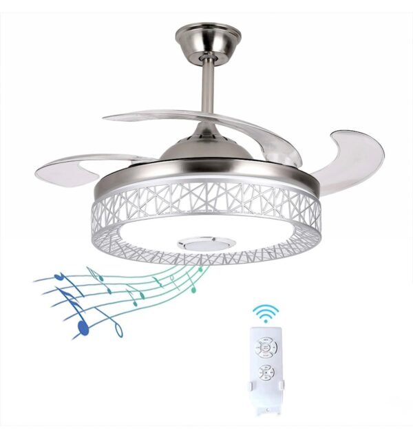 Generic Ceiling Fan with Lights 42 inch, Sliver 4-Blades Fans Chandelier Remote Control Retractable
