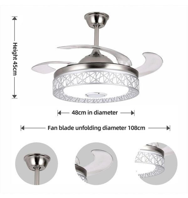 Generic Ceiling Fan with Lights 42 inch, Sliver 4-Blades Fans Chandelier Remote Control Retractable - Image 3