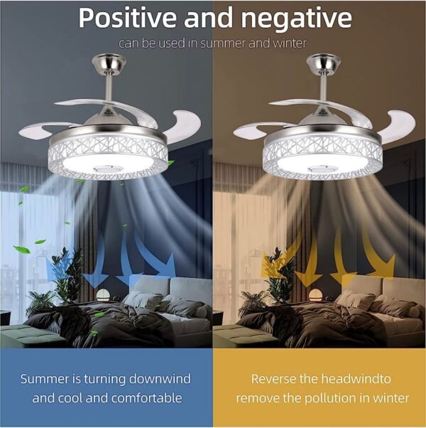 Generic Ceiling Fan with Lights 42 inch, Sliver 4-Blades Fans Chandelier Remote Control Retractable - Image 4