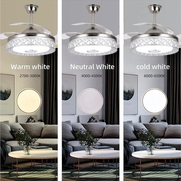 Generic Ceiling Fan with Lights 42 inch, Sliver 4-Blades Fans Chandelier Remote Control Retractable - Image 5