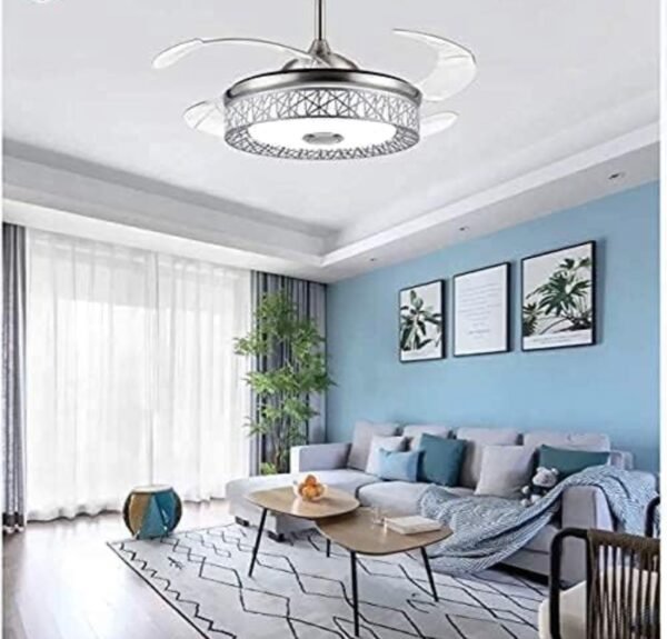 Generic Ceiling Fan with Lights 42 inch, Sliver 4-Blades Fans Chandelier Remote Control Retractable - Image 7