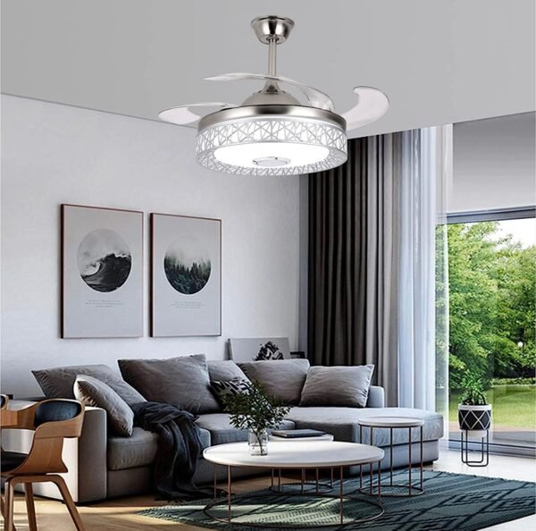 Generic Ceiling Fan with Lights 42 inch, Sliver 4-Blades Fans Chandelier Remote Control Retractable - Image 8