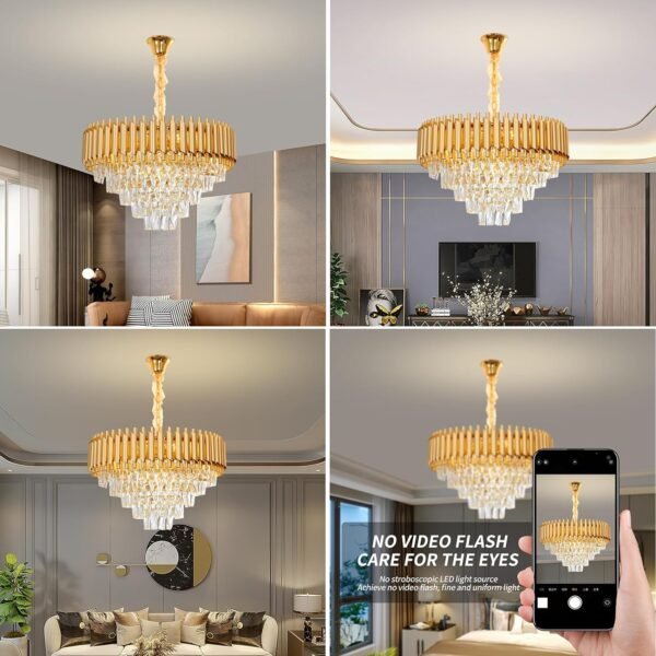 Crystal Chandelier Living Room,Dia 60cm Gold Modern Crystal Chandelier Lamp, Round Crystal Chandelier Light for Dining Room, Hotel Hall Art Decor - Image 4