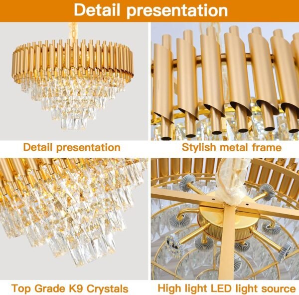 Crystal Chandelier Living Room,Dia 60cm Gold Modern Crystal Chandelier Lamp, Round Crystal Chandelier Light for Dining Room, Hotel Hall Art Decor - Image 6