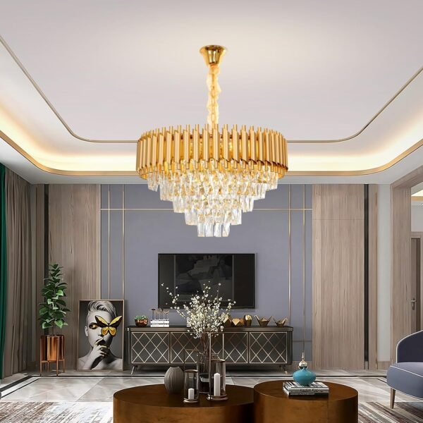 Crystal Chandelier Living Room,Dia 60cm Gold Modern Crystal Chandelier Lamp, Round Crystal Chandelier Light for Dining Room, Hotel Hall Art Decor - Image 8