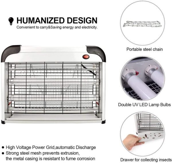 Electric Zapper/Pest Repeller Control-Strongest Indoor UV Lamp Flying Fly Insect Killer Mosquitoes Flies Killer Repellent Traps Eliminator Catcher Lure Zap Kills Mosquito (White) - Image 3